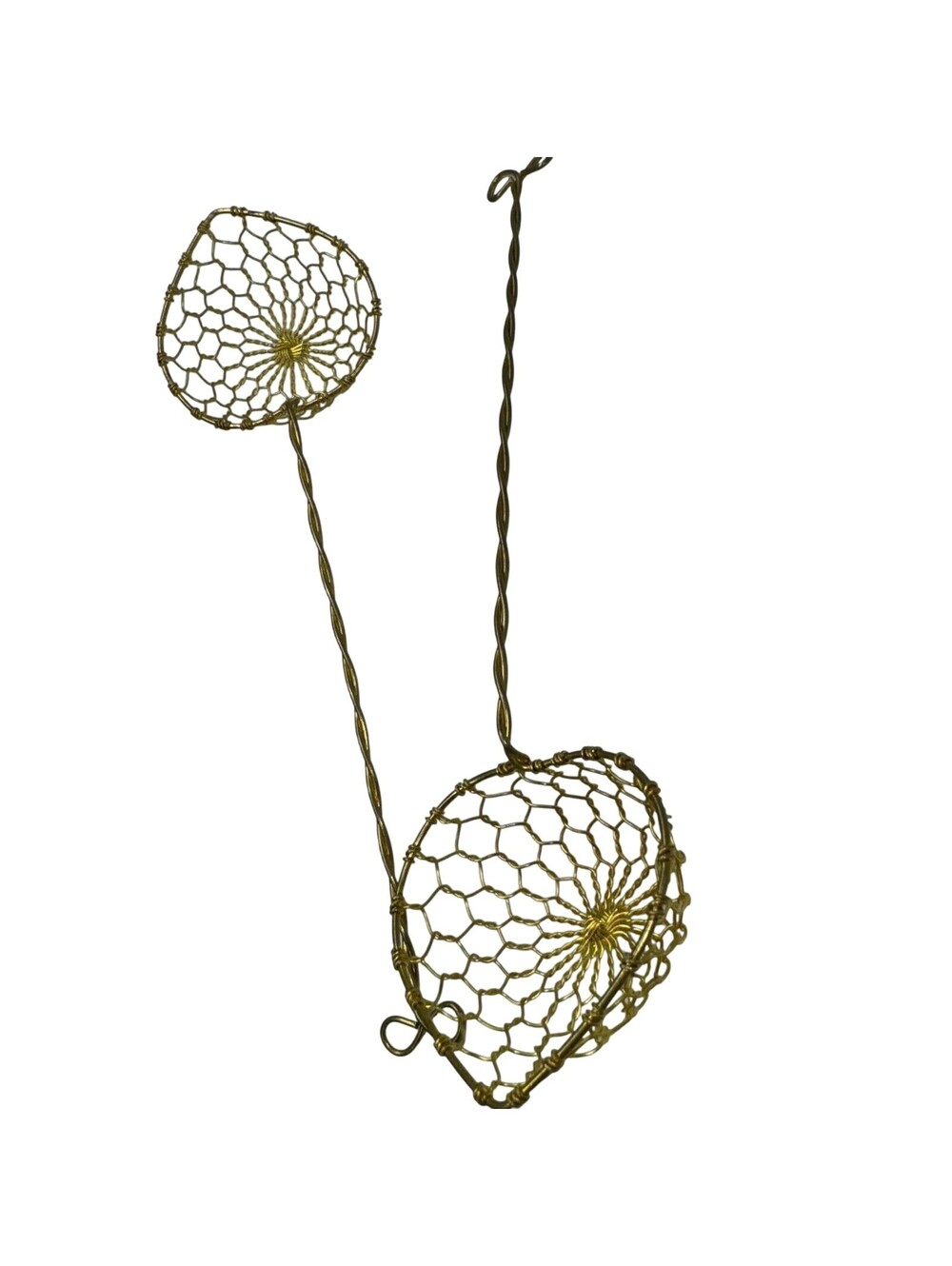 2 NEW Vintage Brass Wire Mesh Strainer Scoops 9x2" STRAINERS Asian Chinese Gold